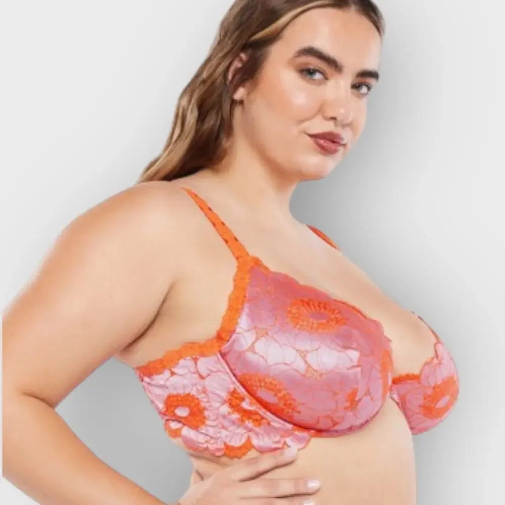SavagexFenty Perfect Poppies Unlined Lace Demi Bra 38D Pink Orange Festival Top - Picture 6 of 10